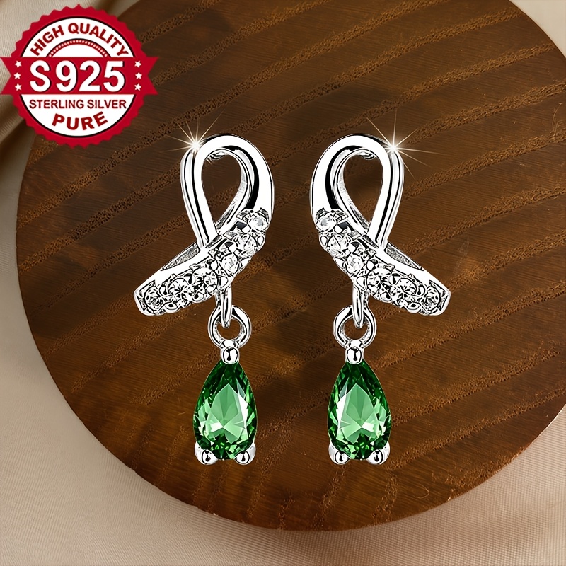 Women's S925 Silver Teardrop-shaped Zircon Stud Earrings